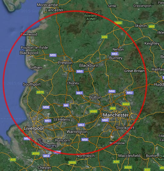 map covering north west england
